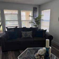 Used Charcoal Grey Sofa Chenille Fabric And Chair