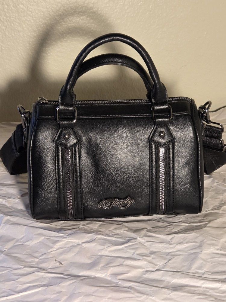 Ed Hardy Black Vegan Leather Satchel Purse