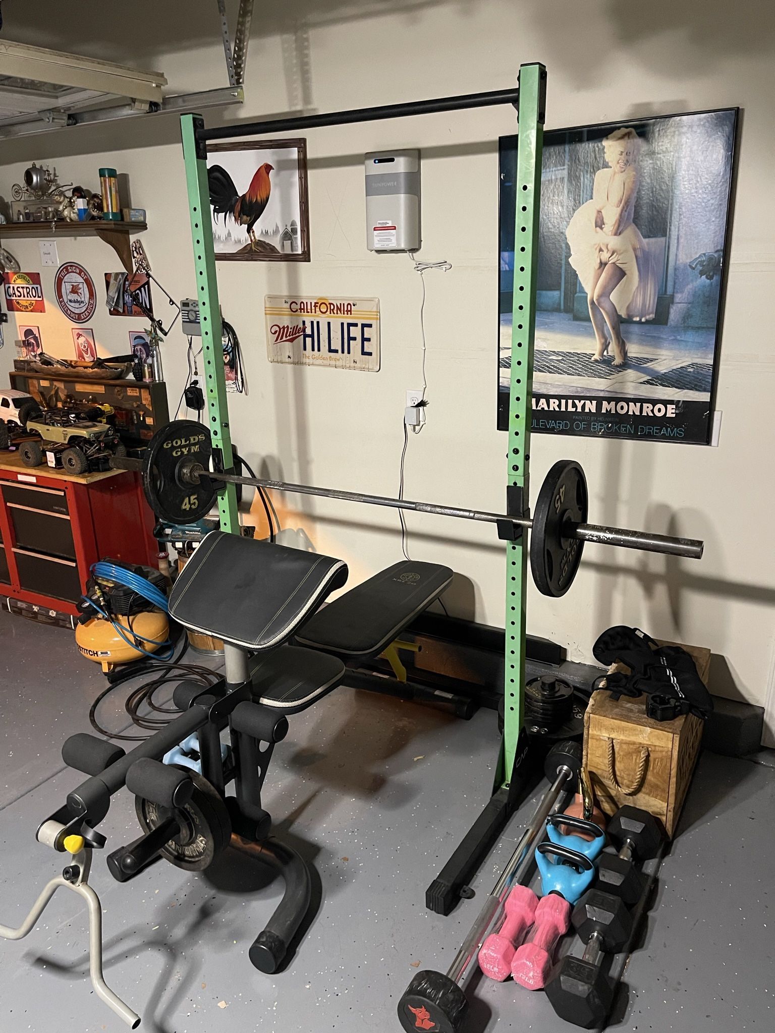Squat Rack Weights Bar Bell Dumbbells Bench Press
