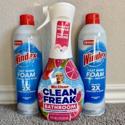 Mr.Clean bathroom Cleaner + 2 Windex foam Glass Cleaners $10