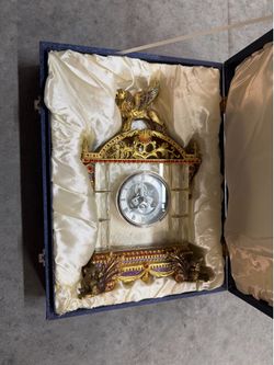 Vintage Large Bronze Roro Clock in clear Crystal Glass