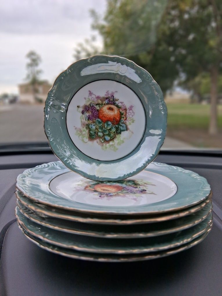 Royal Halsey Blue Lustre Side Plates: Fruit Motif, Set of  5 Side Plates, 1 Saucer....asking $40.00