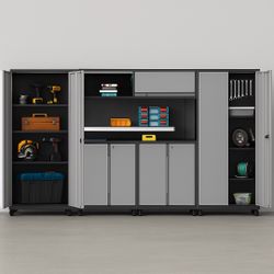 6-PIECE STEEL GARAGE STORAGE CABINET SET IN BLACK/GRAY ( 50% OFF RETAIL + AN ADDITIONAL $50.00 OFF + NO SALES TAX!)