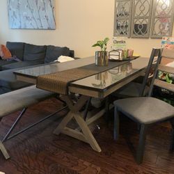 Large Dining Table With Bench And 2 Chairs