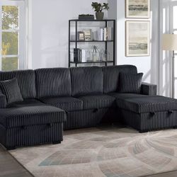 New Corduroy Sectional.  60x122x60.  Brown / Grey.  Free Delivery!