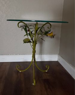 Vintage Italian Tole Glass Side Table / Plant Stand - MCM Hollywood Regency
