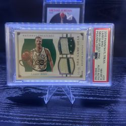 LARRY BIRD PSA 8 2015 NATIONAL TREASURES GAME GEAR DUAL PRIME JERSEY AUTO 22/25