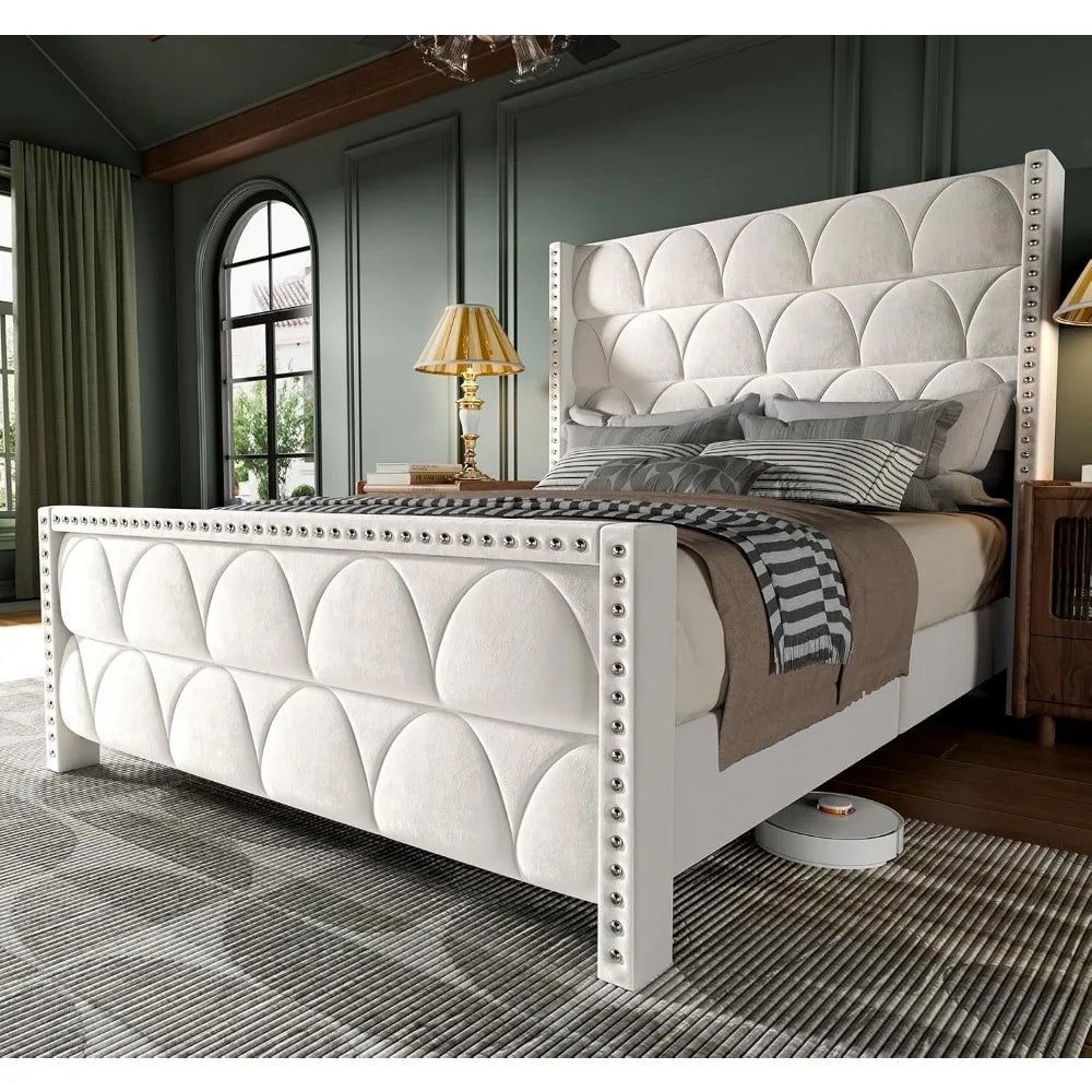 with 56" Headboard - 1000LBS Capacity Support, Velvet Upholstered Wingback Platform Bed Frame, Noise Free