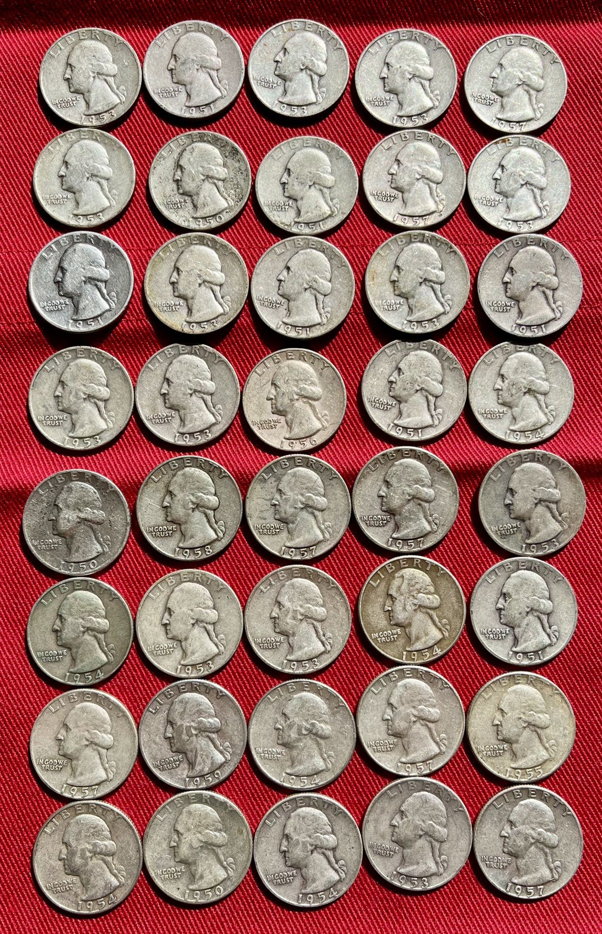 Roll of 90% Silver Quarters from the 1950s