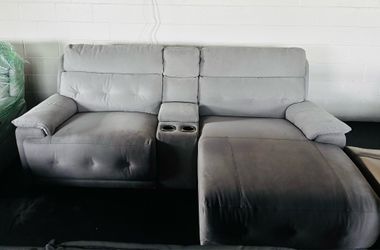 Gray suede recliner with chaise lounge