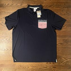 NWT Puma Volition Polo Blue American Flag Pocket Shirt - Men’s XL