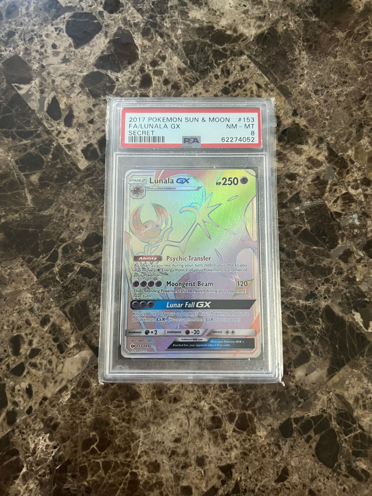 Lunala GX Rainbow Rare Full Art PSA 8 Pick Up Only