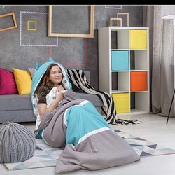 Chic Home Hayes Sleeping Bag with Cat Ear Hood Two Tone Design with Geometric Pa
