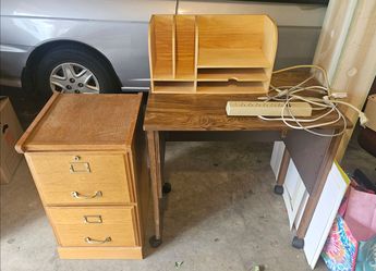 Wood Desk with File Cabinet and Organizer