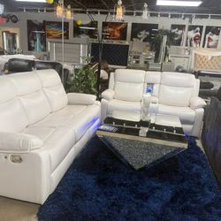 Huge Blowout 2 Pc White Reclining Sofa And Love With LED Lights Only $999