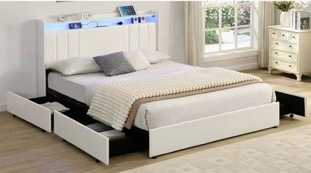 NEW BED FRAME QUEEN SIZE LED WITH MATTRESS AND BOX SPRING