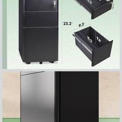 AODK Small Black 3 Drawer File Cabinet for Home Office
