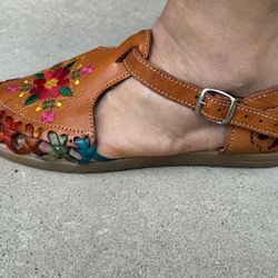 Leather Embroidered Sandals