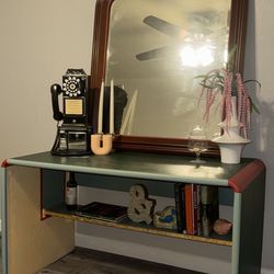 Retro Abstract Table and Mirror, Desk and Mirror, Desk with Shelf, Retro Furniture,Display Furniture