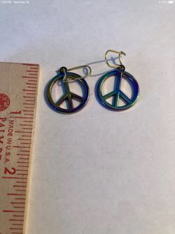 Peace Sign Earrings Iridescent Approximately 1 Inch