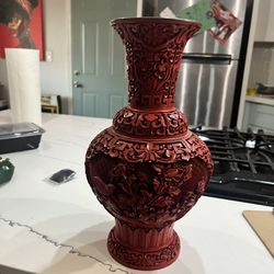12 Inch Tall Chinese Cinnabar Vase