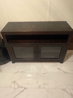 Dark Wood TV Stand with Glass Door Cabinet
