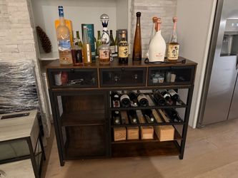 Industrial Bar Cabinet with Wine Rack