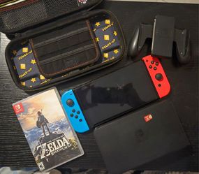 Nintendo Switch OLED Joycons, with Zelda Game, Doc,Case and Accessories