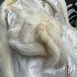 Mink Coat Off White Long With Vintage Beret 
