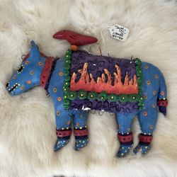 Vintage Sacred Cow Artist Signed Wall Hanging Key Holder Handcrafted J. Hansen Sculpture Heavy collectible, statue, pottery hand painted.