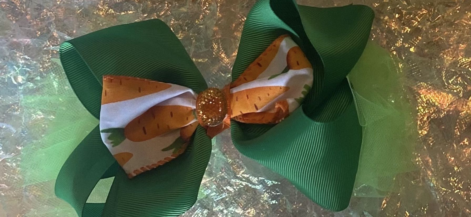 “Hair Bow Green & Carrots “ Homemade