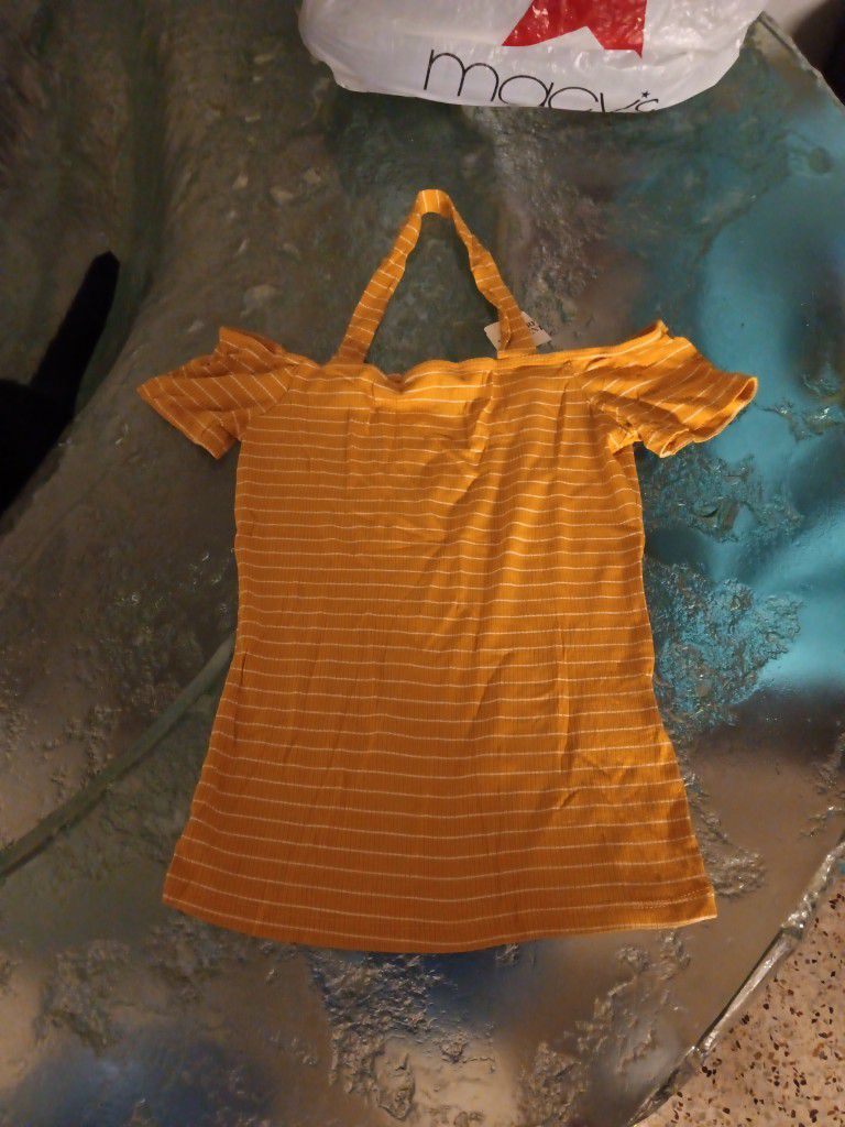 Yellow Striped Halter Off The Sleeve Top