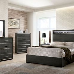 Brand New Grey Contemporary Style Queen Size 4pc Bedroom Set