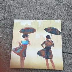 Two African American With Umbrella Wall Decor