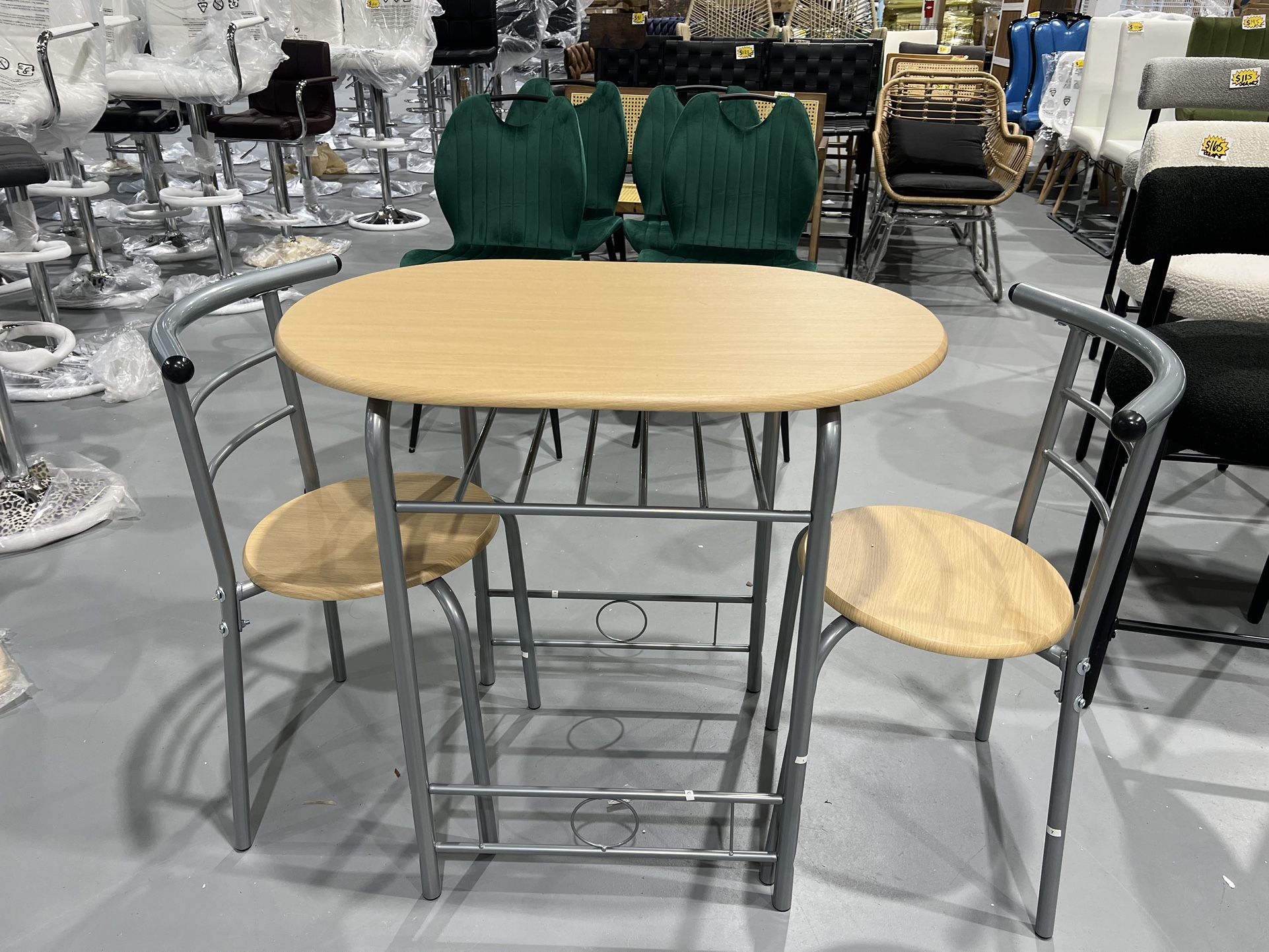 M-New 3 Piece Kitchen Table Set - Dining Table Sets for 2 - Compact Table and Chairs w/Steel Frame & Shelf Storage for Small Spaces, Apartment, Bistro