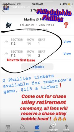 Phillies tickets for Friday night June 21