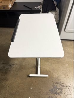 Small White Rolling Laptop Desk / Overbed Table (Adjustable Height) -  $10