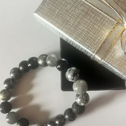 Large Men’s Black & Grey Gemstone Bracelet – Lava, Onyx, Jasper, Labradorite, Hematite & More (10mm)