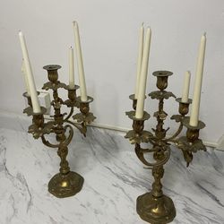 Five Candle Holder Solid Brass Very Heavy