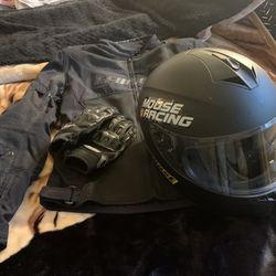 Motorcycle Helmet, Jacket, and gloves for sale.