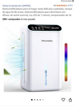 Deshumidificadores para el hogar, hasta 800 pies cuadrados, tanque de agua de 86 onzas, deshumidificadores para dormitorio con difusor de aceite esenc