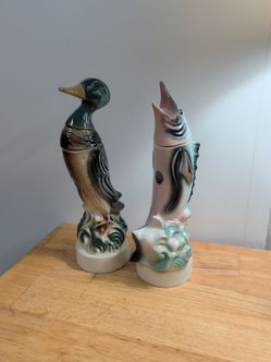 Vintage Ceramic Duck and Marlin Decanter Set