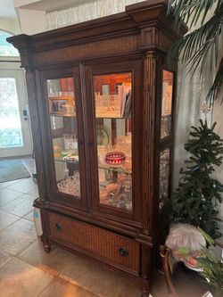 Tommy Bahama Style Lighted Wood Curio Cabinet