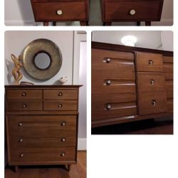 Vintage Mid Century Solid elm wood original vintage mcm mid century LA FURNITURE dresser drawers mirror dressing table chests