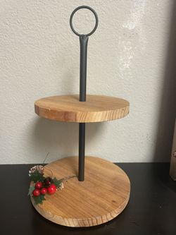 Wood Black Metal Tiered. Tray. Christmas