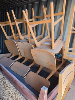 Lot of Wooden Chairs with Molded Seats 6 pieces