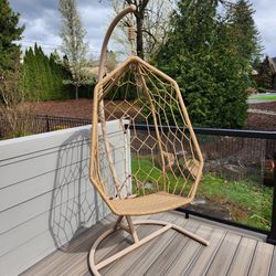 Indoor/Outdoor Beige Hanging Chair with Stand