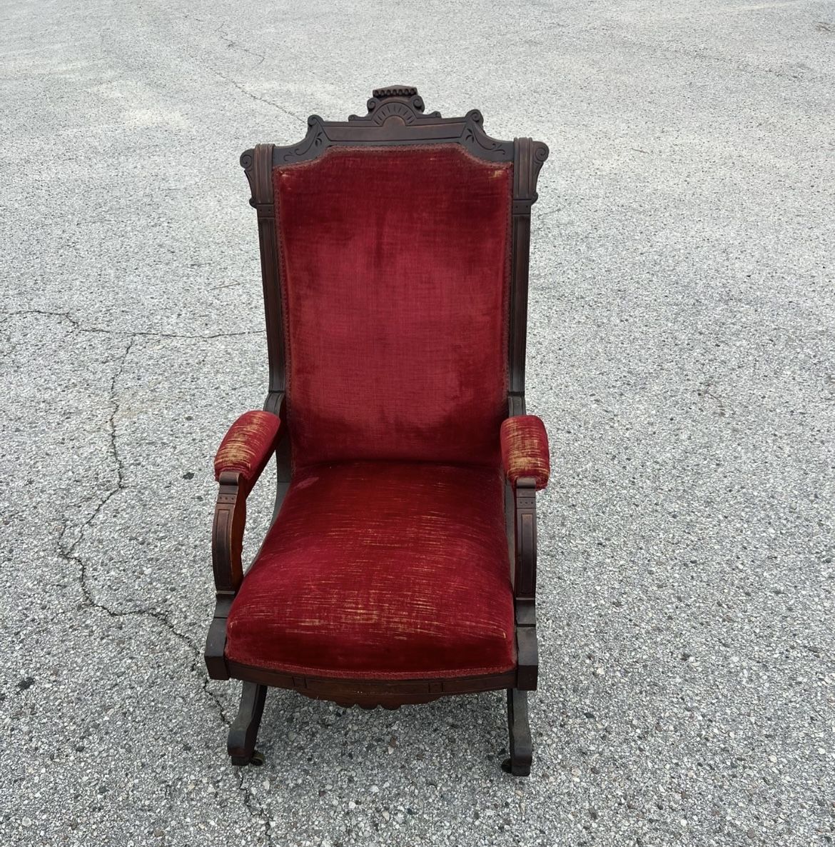 Antique Victorian Rocking Chair – Red Velvet Upholstery