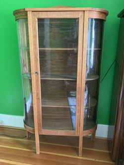 Antique Oak Curved Glass Cabinet 
