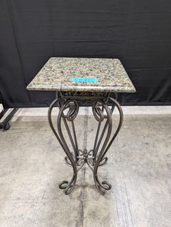 Square Granite Top End Table in Metal